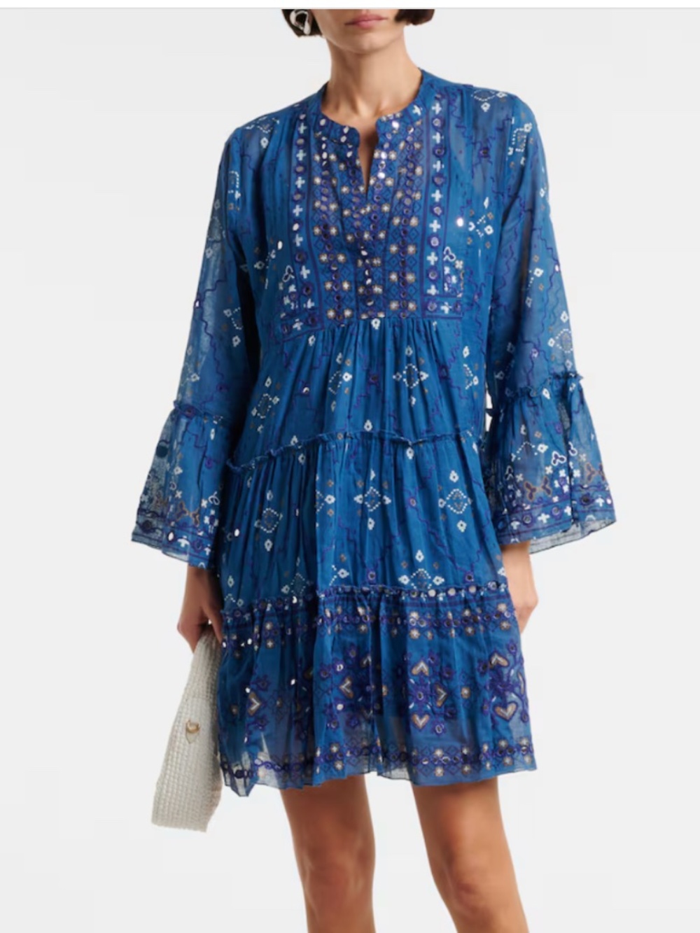 Juliet Dunn London - Sequin Mirror Embellished Printed Cotton Dress with , Sz 1